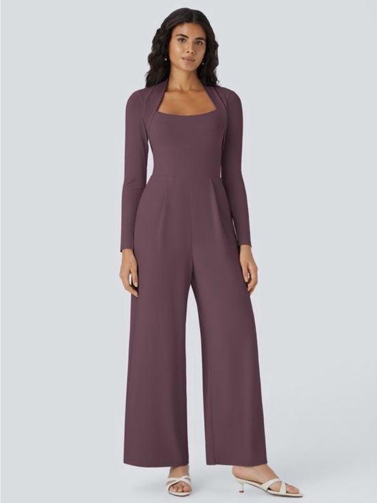 HALARA Pants - HALARA Plum Square-Neck Wide-Leg Jumpsuit